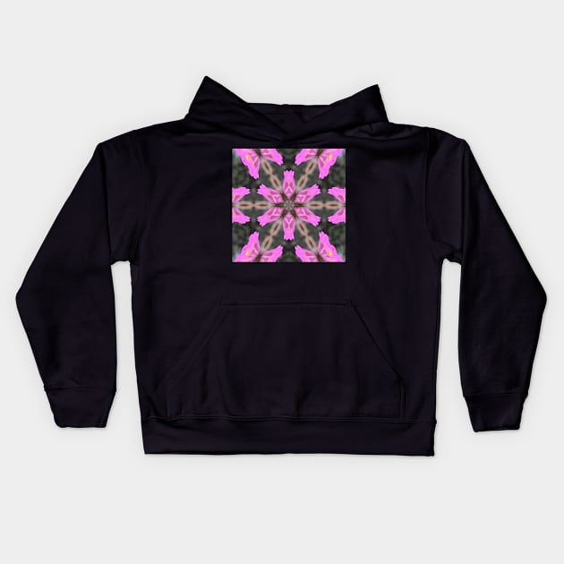 Zinnia Flower Butterfly Kaleidoscope Pattern (Seamless) 4 Kids Hoodie by Swabcraft